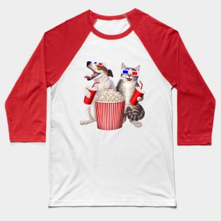 Dog and cat at the movies Baseball T-Shirt